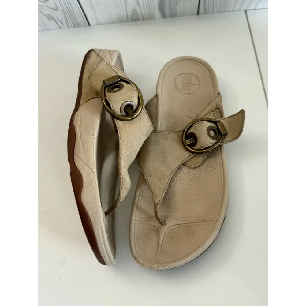 Fitflop Womens 9 Eu 41 The Skinny Thong Sandals Tan Platform Slip On (READ)